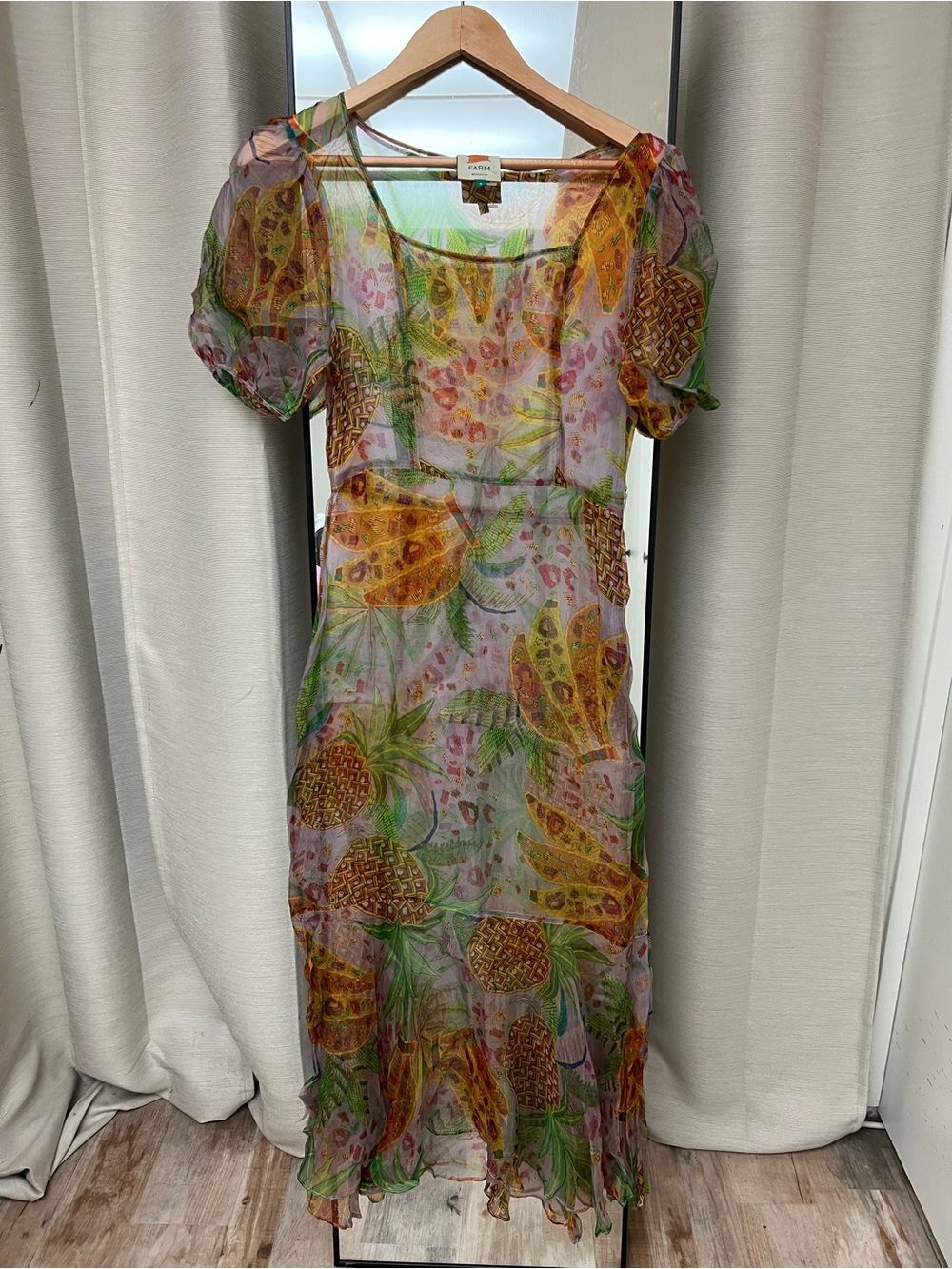 FARM RIO Pineapple Print Sheer Midi Dress - Multicolor
